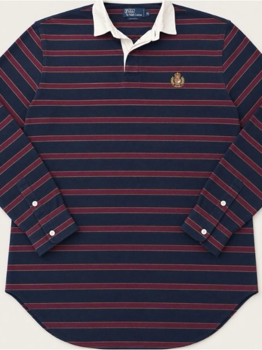 Polo Ralph Lauren Men’s Vintage Striped Long Sleeve Rugby Shirt Crest Navy, XL